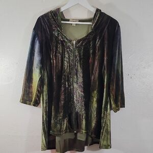 One World Velour Paisley Print Zip-Up Hoodie Size 3X